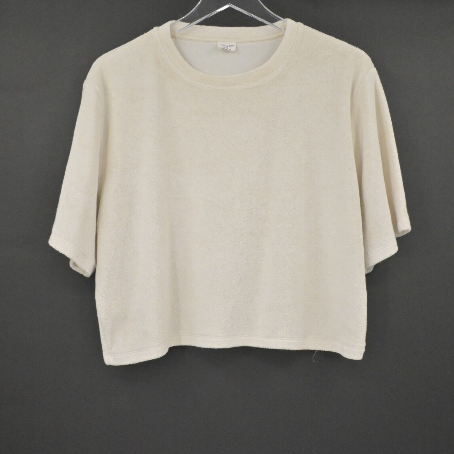 ARITZIA Top Womens Sz M WILFRED FREE Beige Terry Cloth Crop Short Sleeve Shirt