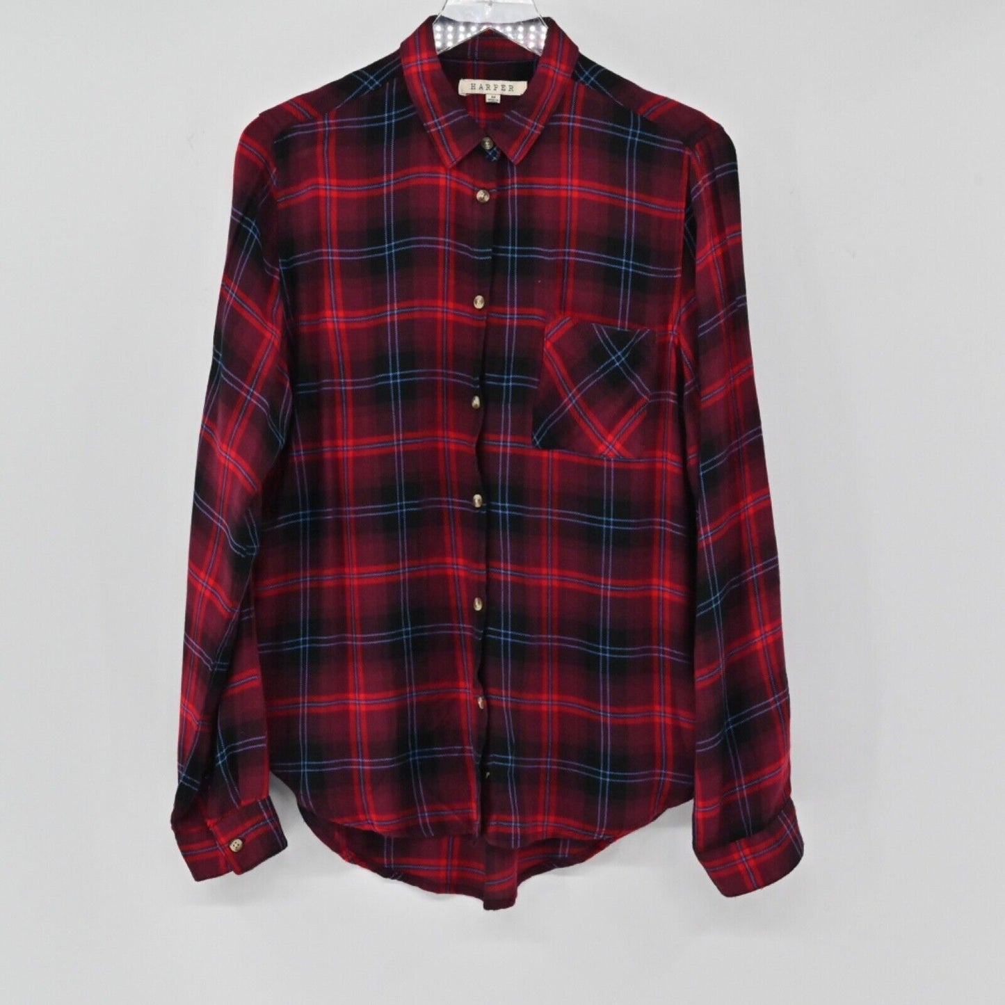 HARPER Top Womens Size M Red Black Plaid Pocket Flannel Button Up Western Grunge