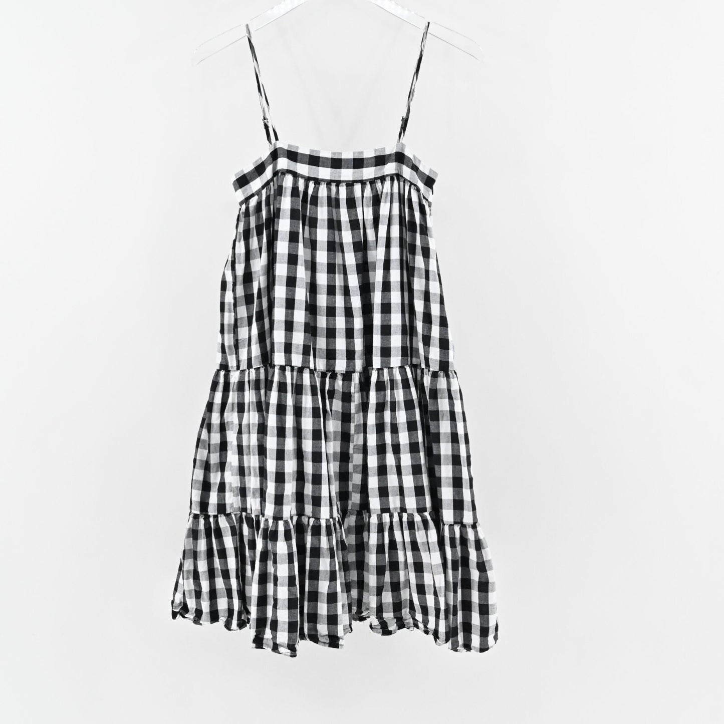 OPT Dress Size S Barbie Doll Sleeveless Straight Neck Mini Black White Gingham
