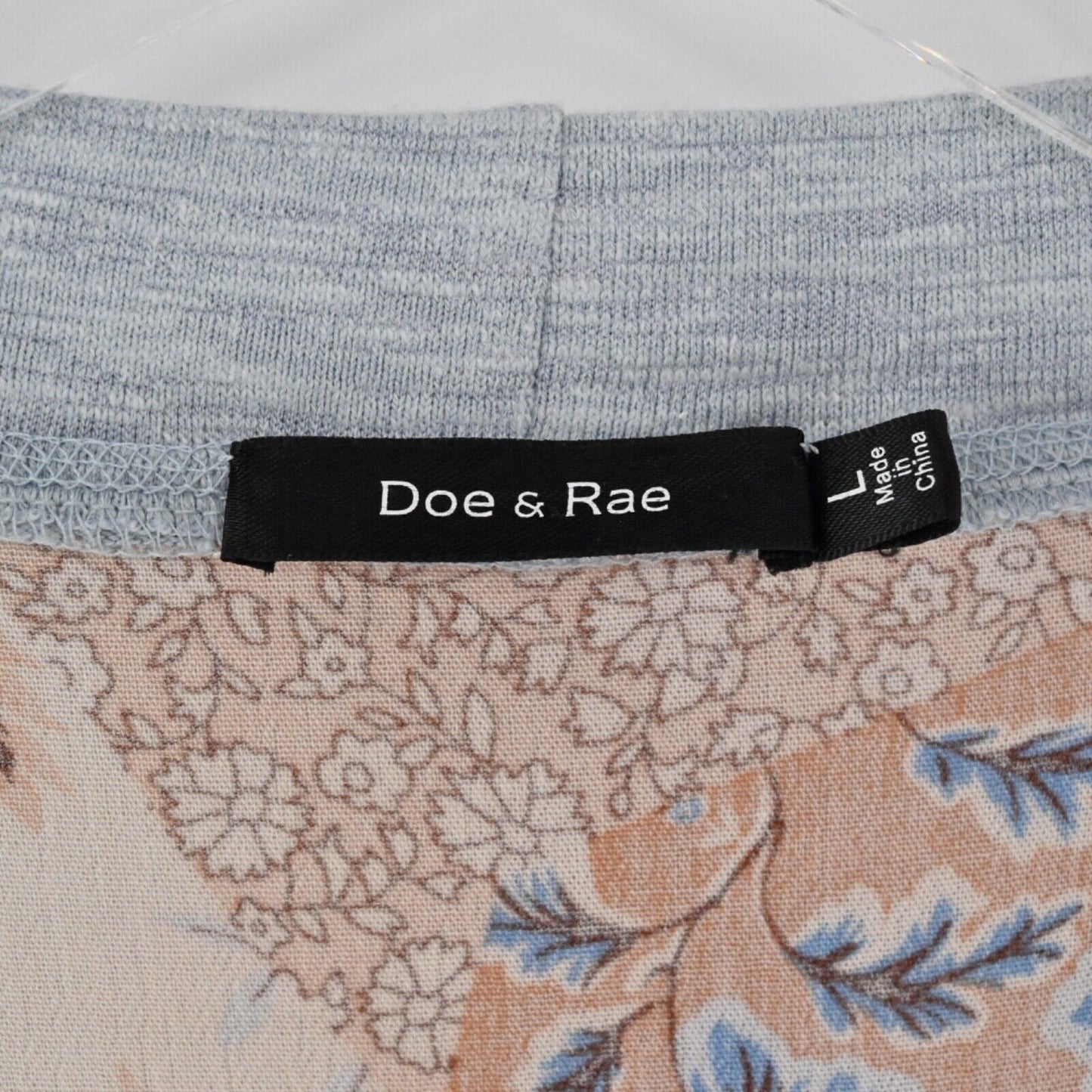 DOE AND RAE Cardigan Womens Sz L Blue Floral Patchwork Dolman Sleeve Open Front