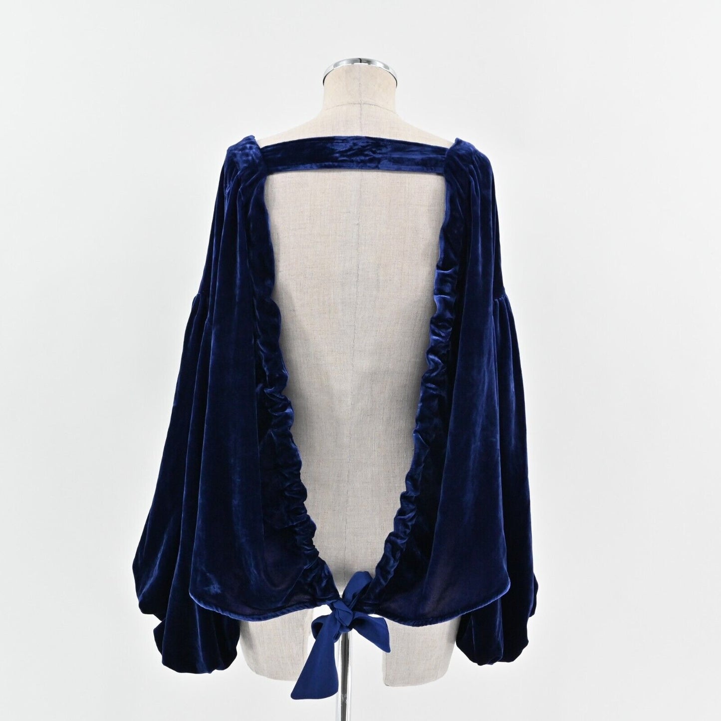 FREE PEOPLE Top Womens Sz M Blue Gimme Some Lovin' Velvet Open Back Blouse Boho