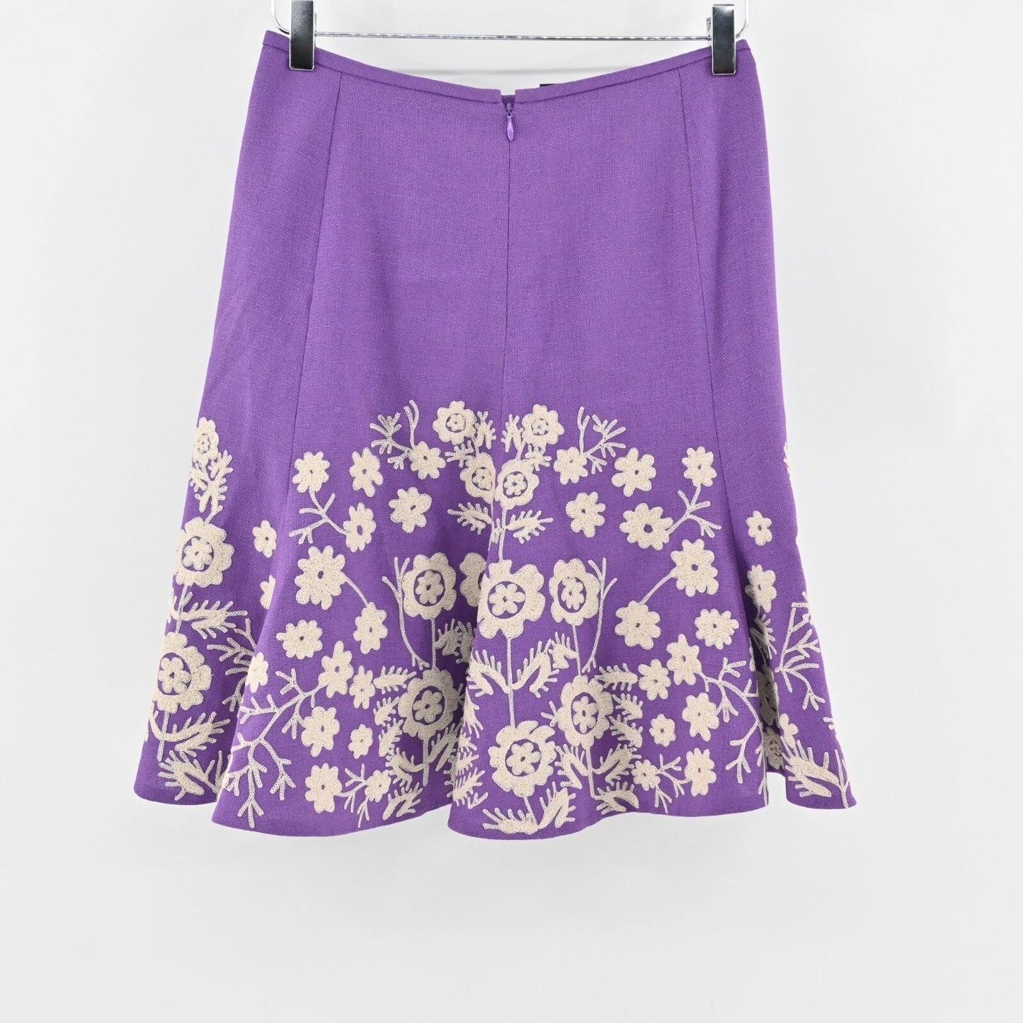 Vtg NIPON BOUTIQUE Skirt Suit Set Sz 2P Purple Floral Embroidered Art Statement