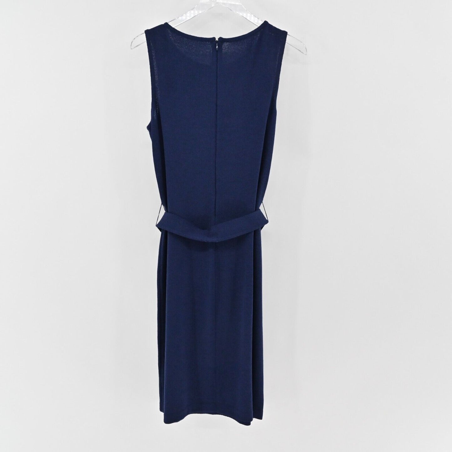 ST JOHN Dress Sz 10 Blue Santana Knit Wool Sheath Sleeveless COLLECTION Dog Show