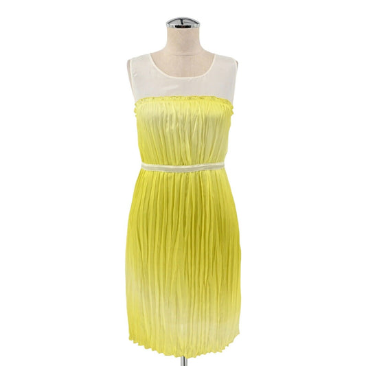 DIANE VON FURSTENBERG Dress Womens Size 4 Silk Crinkle Sleeveless Yellow White
