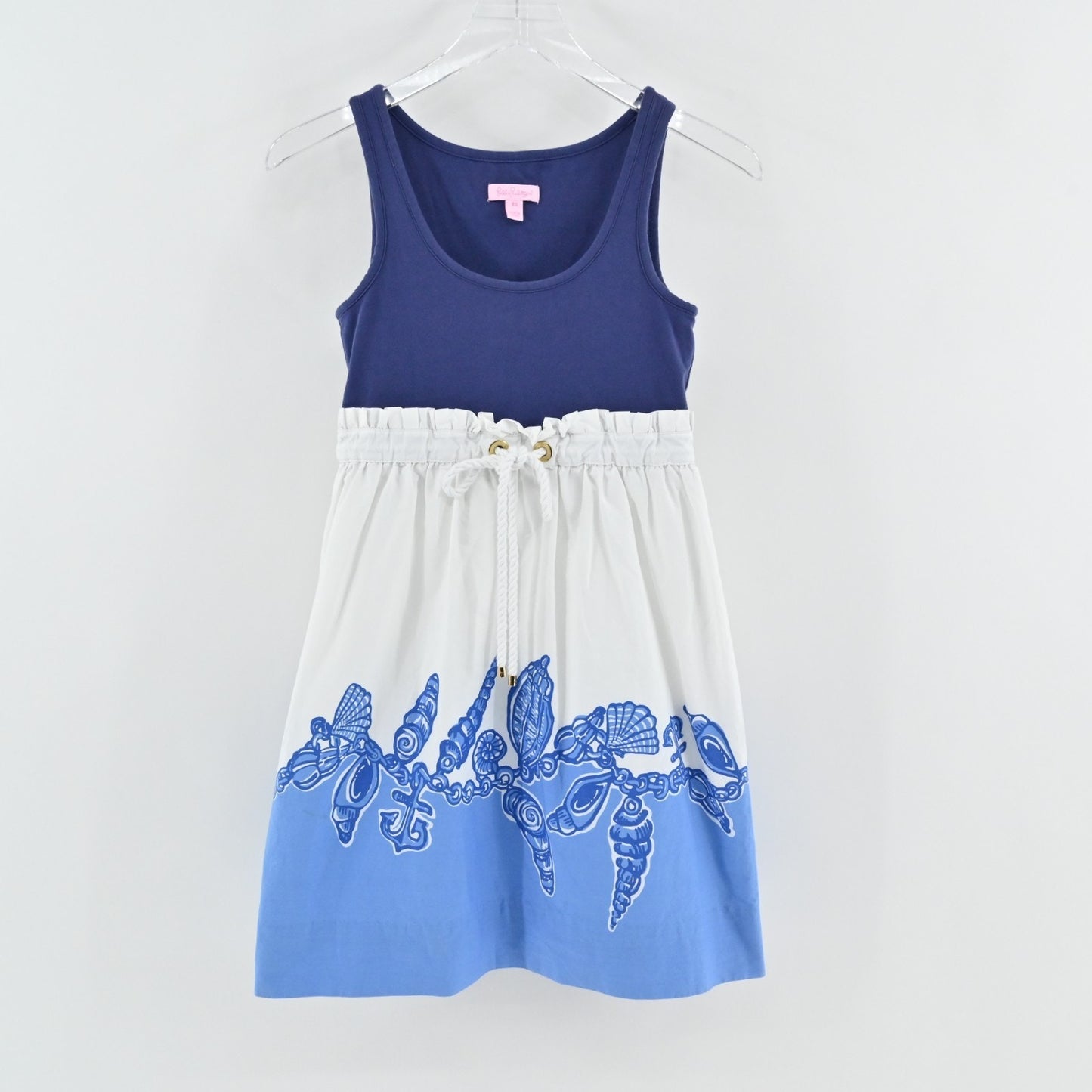 Lilly Pulitzer Nettie Dress Size XS Fallin In Love Blue Rope Belt Nautical Beach