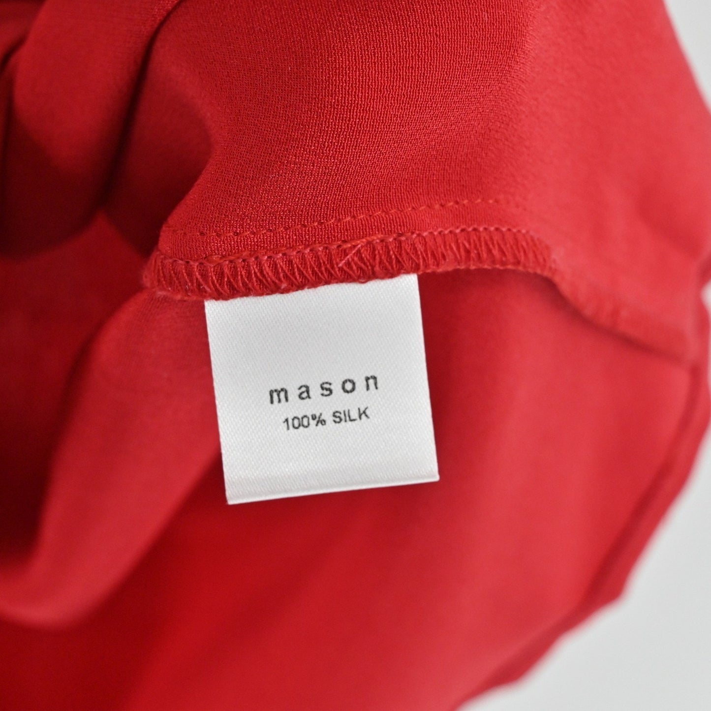 Mason Silk Shirt Dress Sz 4 Red Puff Sleeve Button Front Tie Belt Retro 50s USA