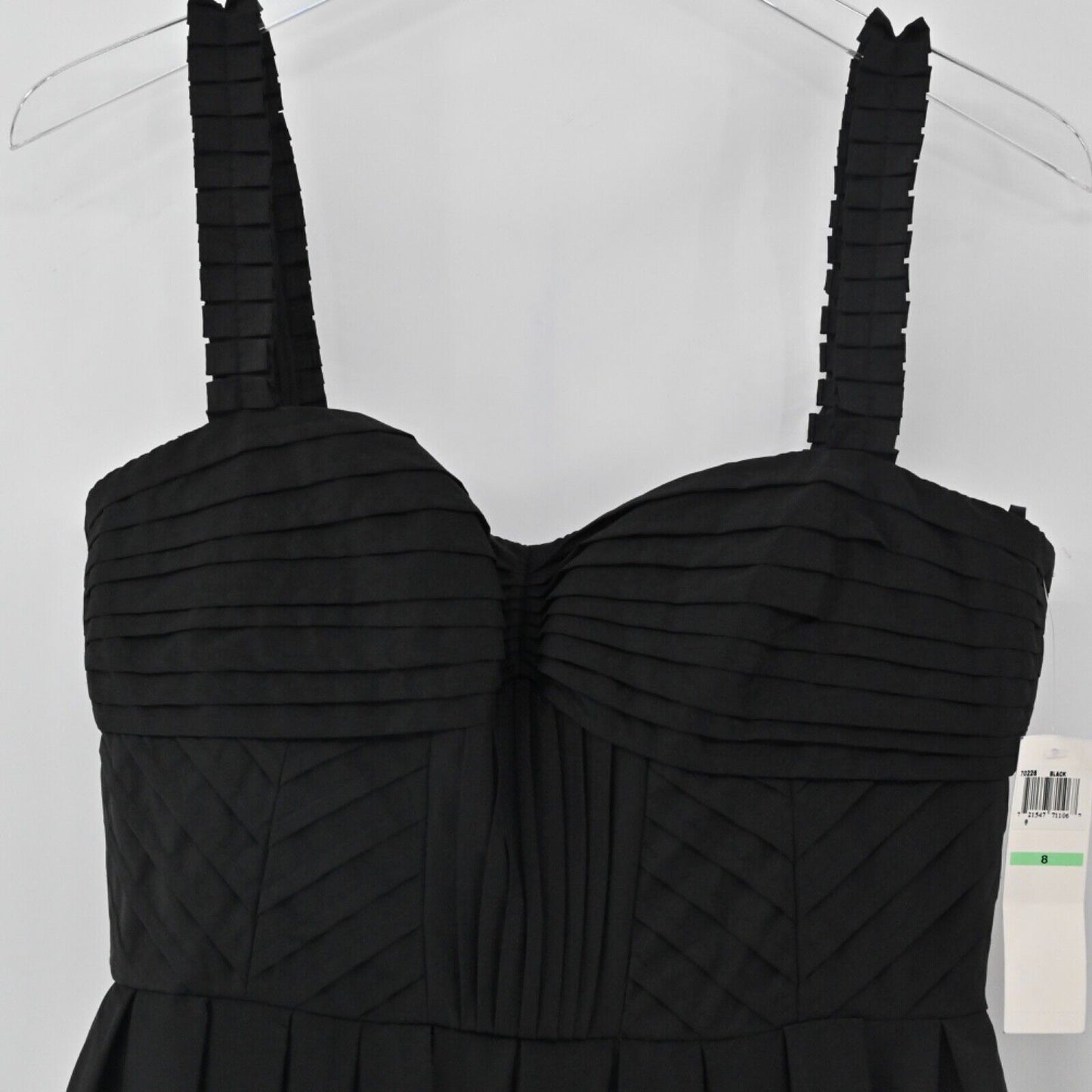 Vtg MAGGY LONDON Dress Womens Sz 8 Black Babydoll Ruffle Sweetheart Pleated NEW