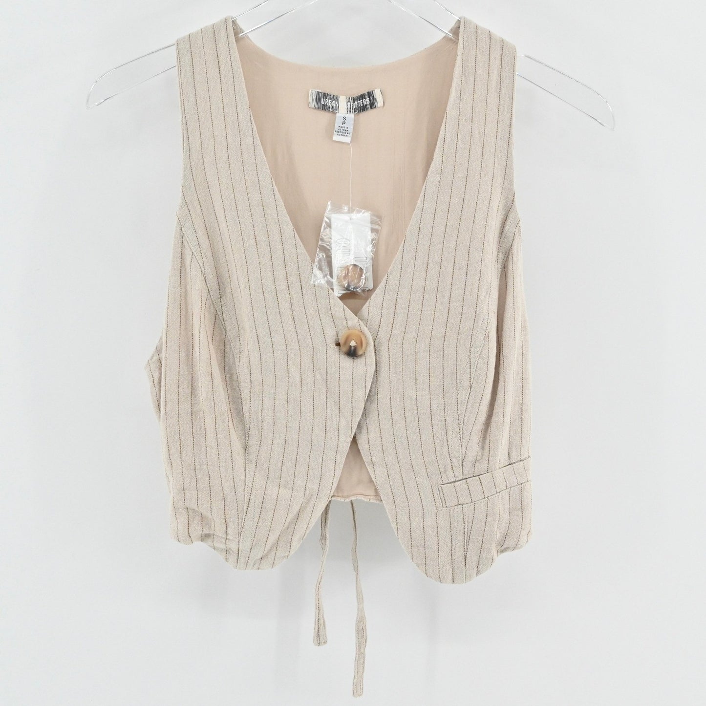 Urban Outfitters Womens Vest Top Size S Pinstripe Academia Preppy Linen Button