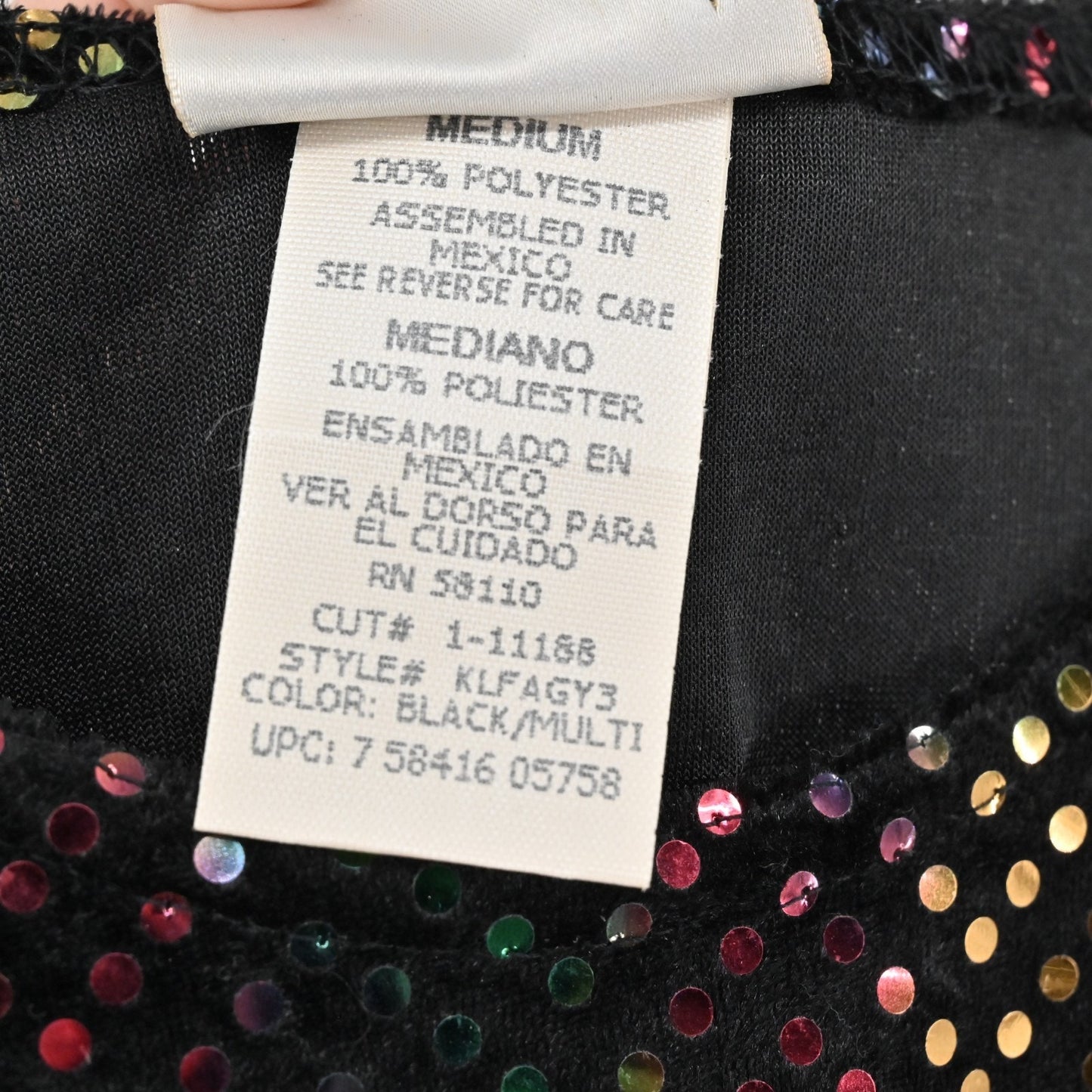 Vtg Kathie Lee Womens Rainbow Sequin Velvet Top Size M Black Retro Dopamine 80s