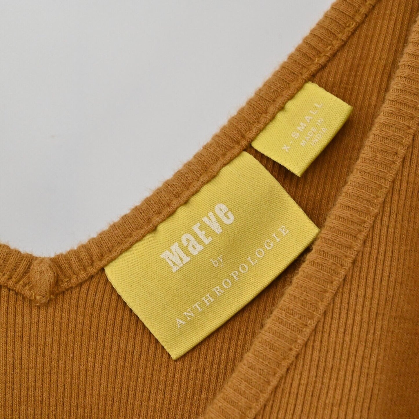 ANTHROPOLOGIE Top Womens Size XS Maeve Puff Sleeve Tie VNeck Mustard Blouse