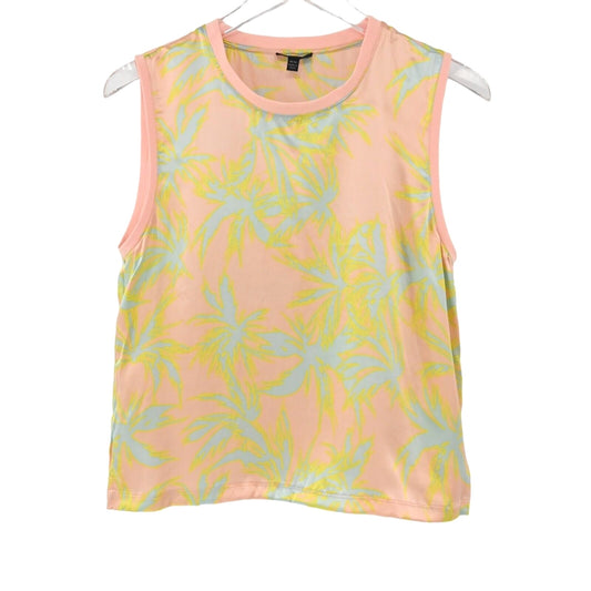 ATM Top Womens Sz M Pink Tropical Palm Print Crew Neck Silk Charmeuse Tank Retro