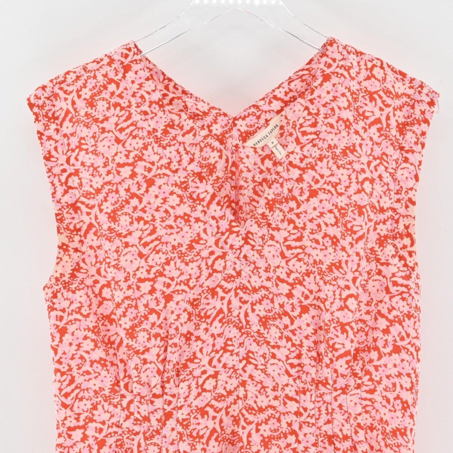 Rebecca Taylor Womens Silk Floral Top Size 8 Pleated Peplum Red Pink Blouse