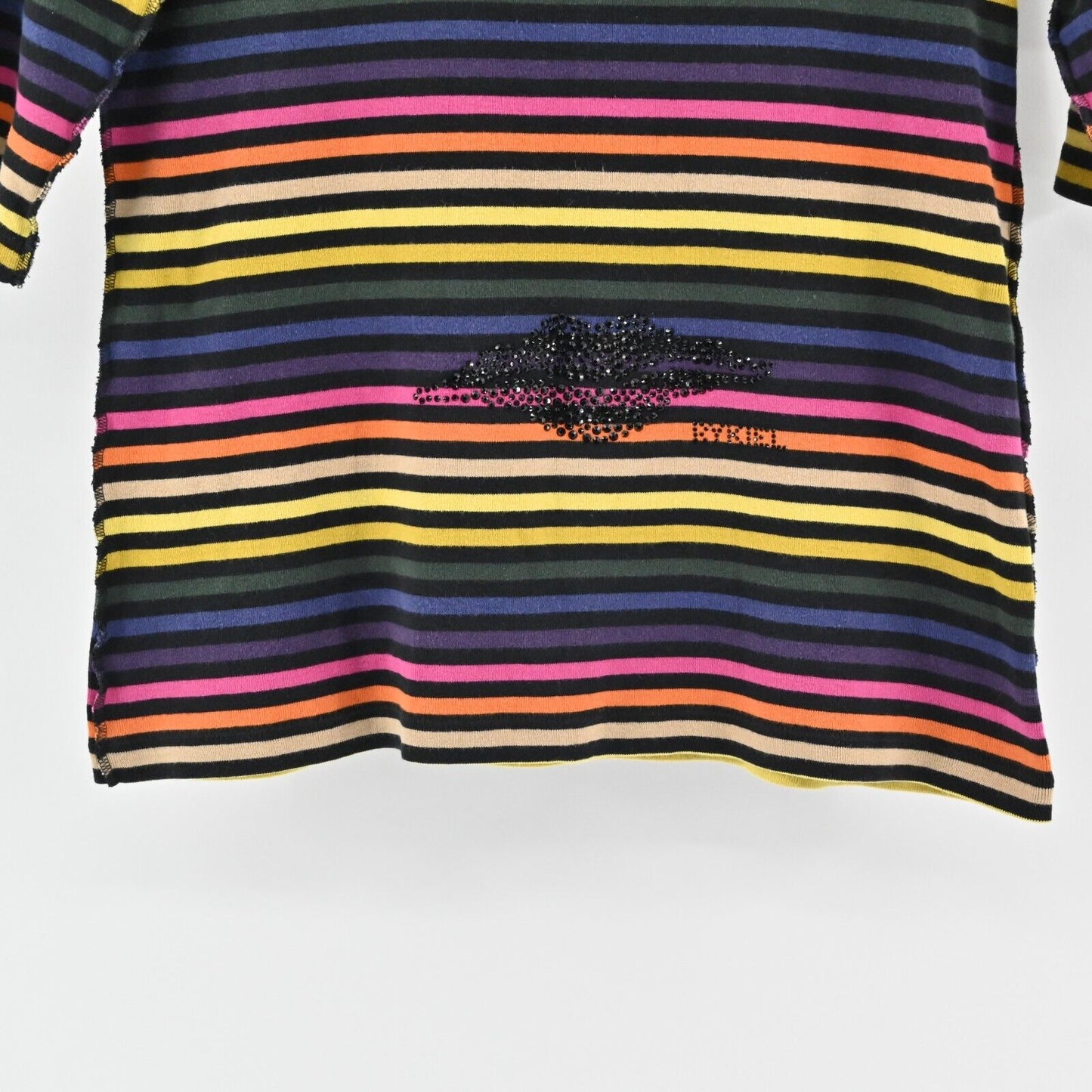 Vtg SONIA RYKIEL Top Womens Size L Multicolor Stripe Black Rhinestone Lips Logo