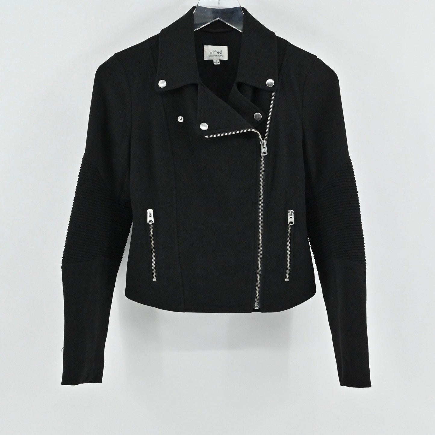 Aritzia Womens Black Moto Jacket Size 2 Wilfred Ribbed Sleeve Zip Up Rocker Punk