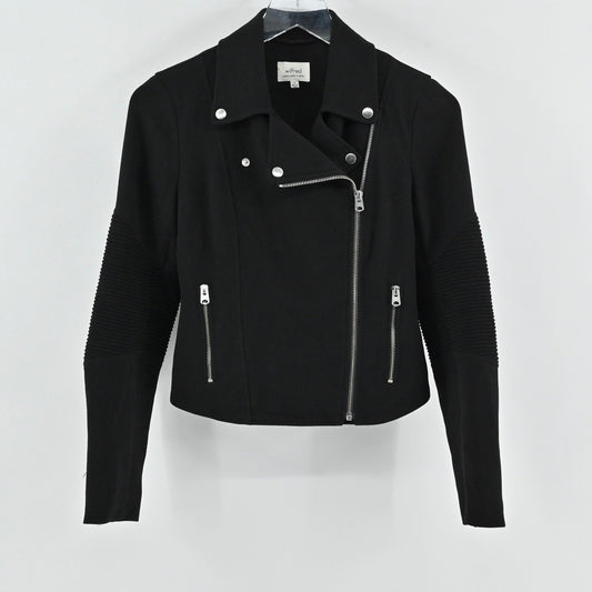 Aritzia Womens Black Moto Jacket Size 2 Wilfred Ribbed Sleeve Zip Up Rocker Punk
