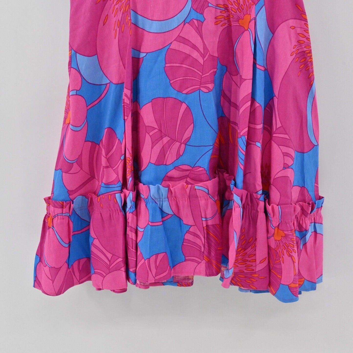 TUCKERNUCK Dress Womens Size S Pink Wild Azalea Linen Blend Ruffle Edisto Mini