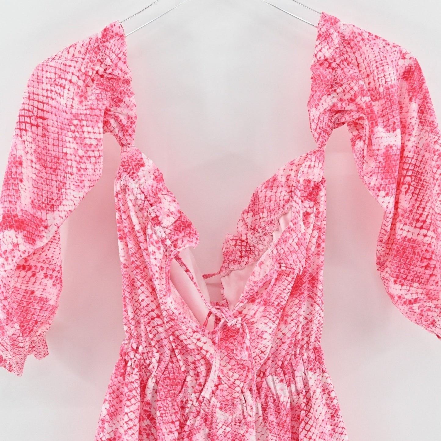 Beach Bunny Tanner Romper Sz XS Pink Snakeskin Off The Shoulder Boho Resort Wear