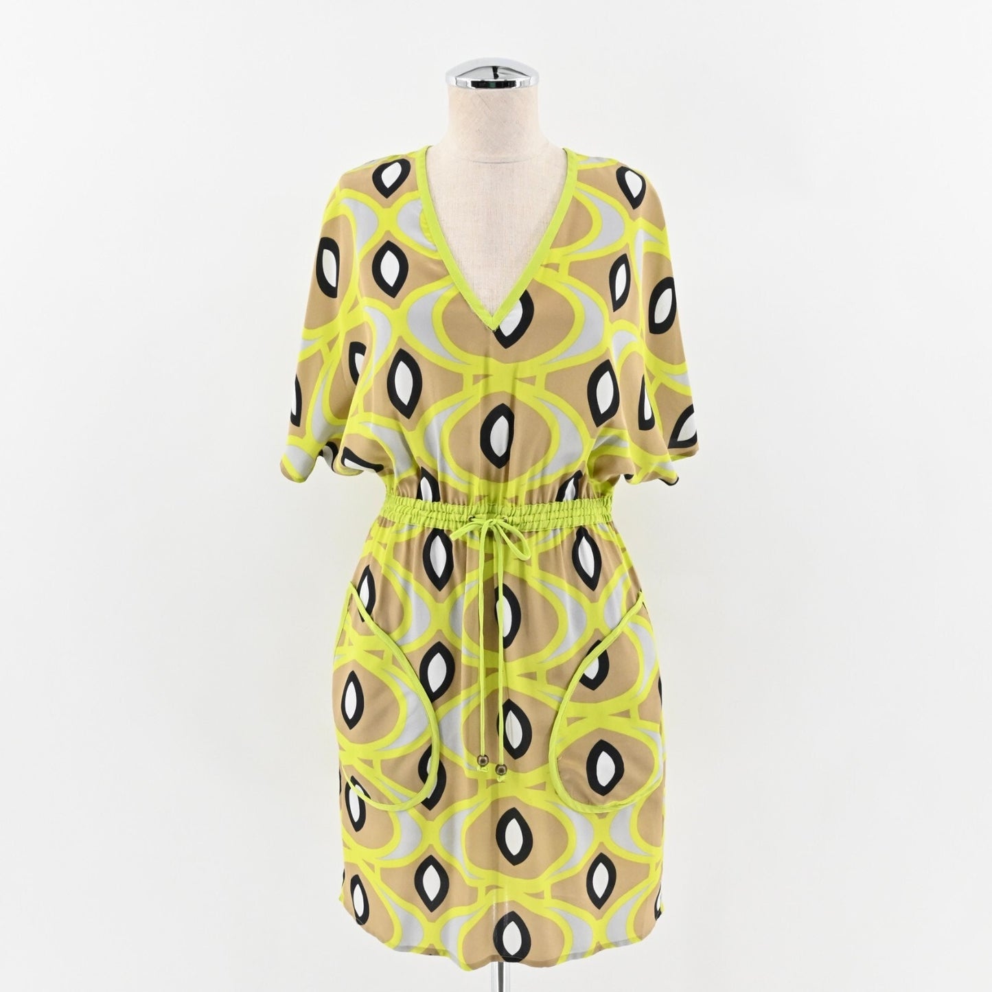 PLENTY by TRACY REESE Dress Size S Silk VNeck Tie Waist Geometric Print Mini Y2k