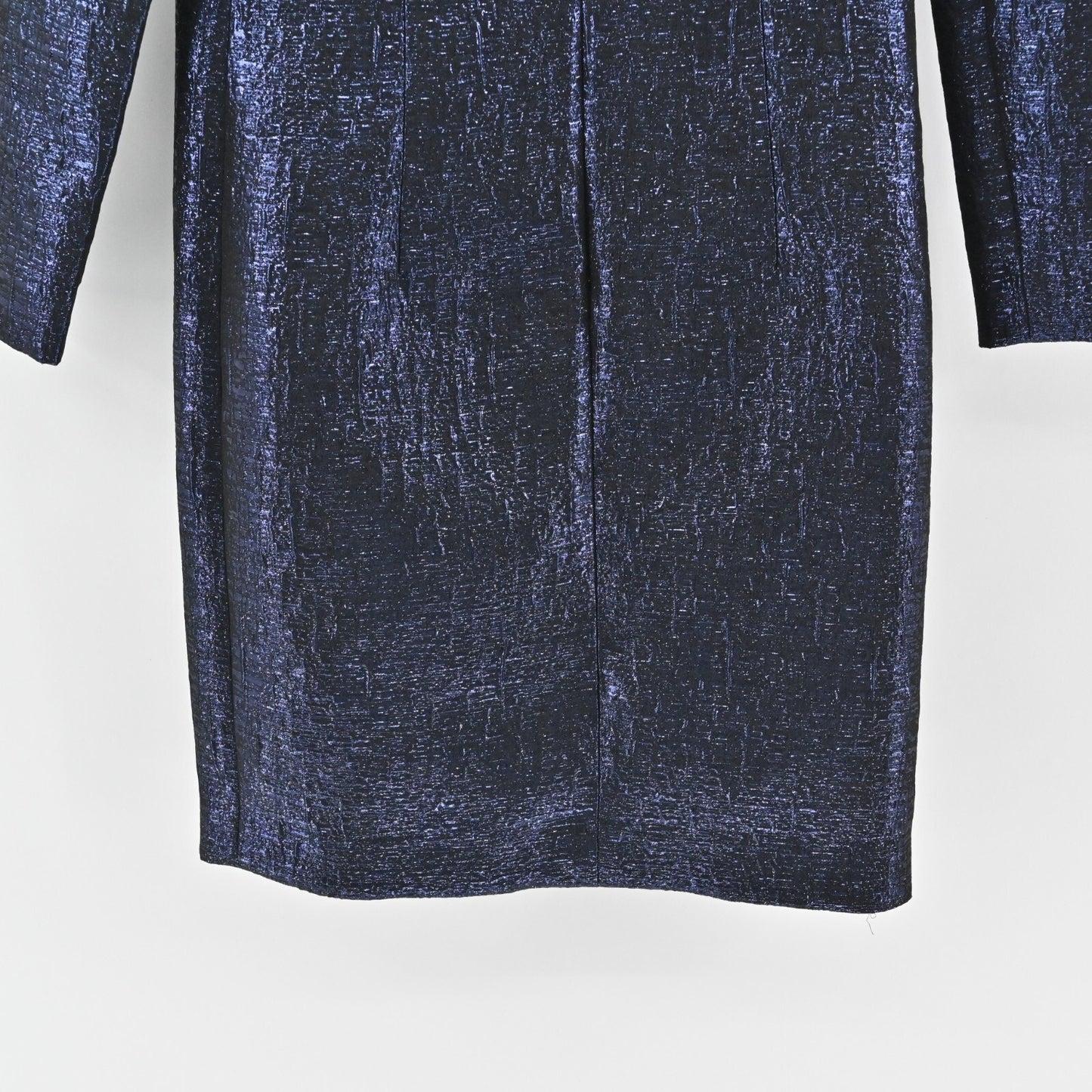 ARIANA ROCKEFELLER Dress Size 0 Silk Black Blue Metallic Long Sleeve Shift Silk