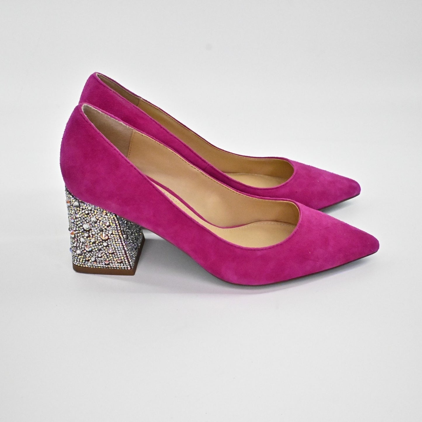 Betsey Johnson Womens Paige Suede Leather Heels Size 6.5M Pink Rhinestone Pumps