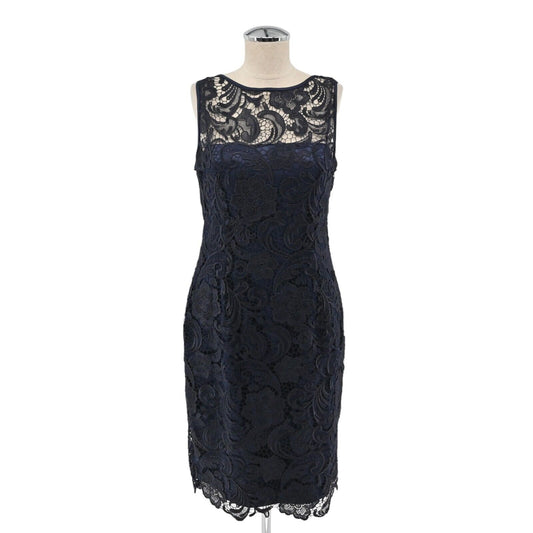 ADRIANNA PAPELL Dress Womens Sz 8 Black Blue Sheer Floral Lace Sleeveless Sheath