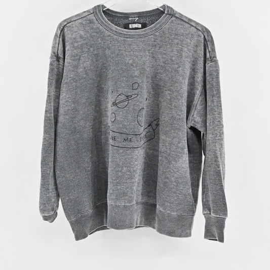 REFORMATION Womens Give Me Space Graphic Sweatshirt Sz L Gray Burnout Grunge USA