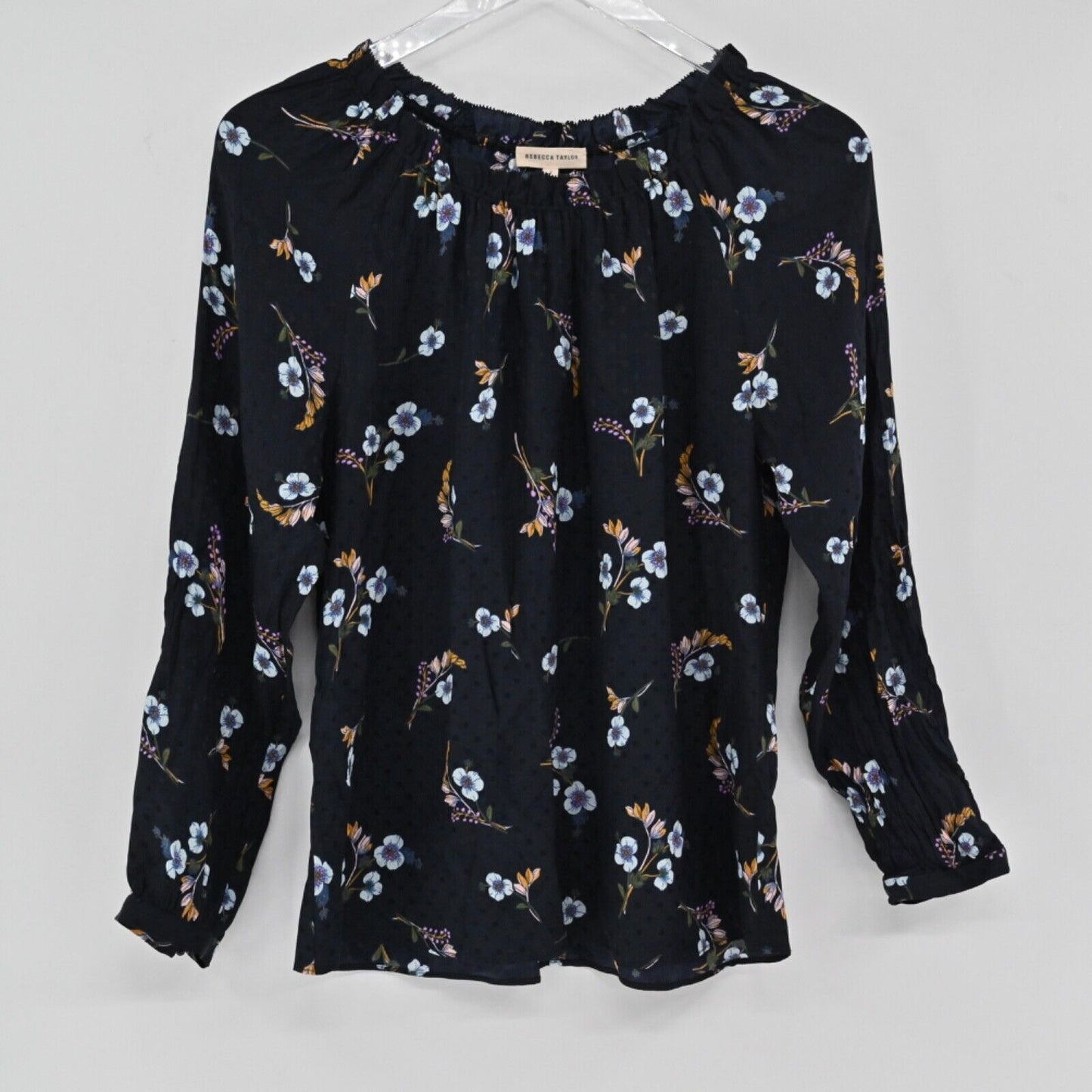 REBECCA TAYLOR Top Womens Size 2 Black Floral 100% Silk Natalie Off The Shoulder