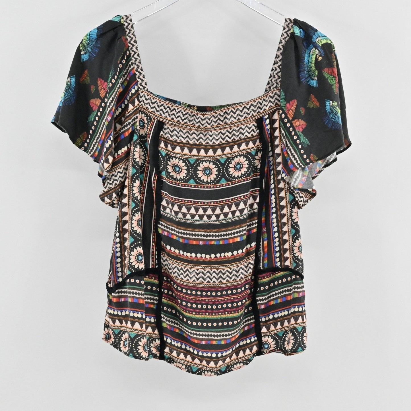 Anthropologie Farm Rio Nicolasa Blouse Size L Flutter Sleeve Boho Butterfly Top