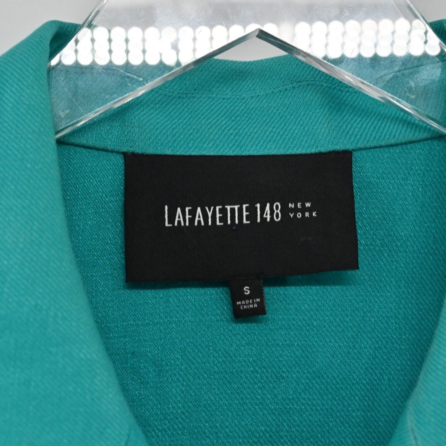 LAFAYETTE 148 Blazer Womens Size S Solid Teal Linen Button Front Pocket Collar