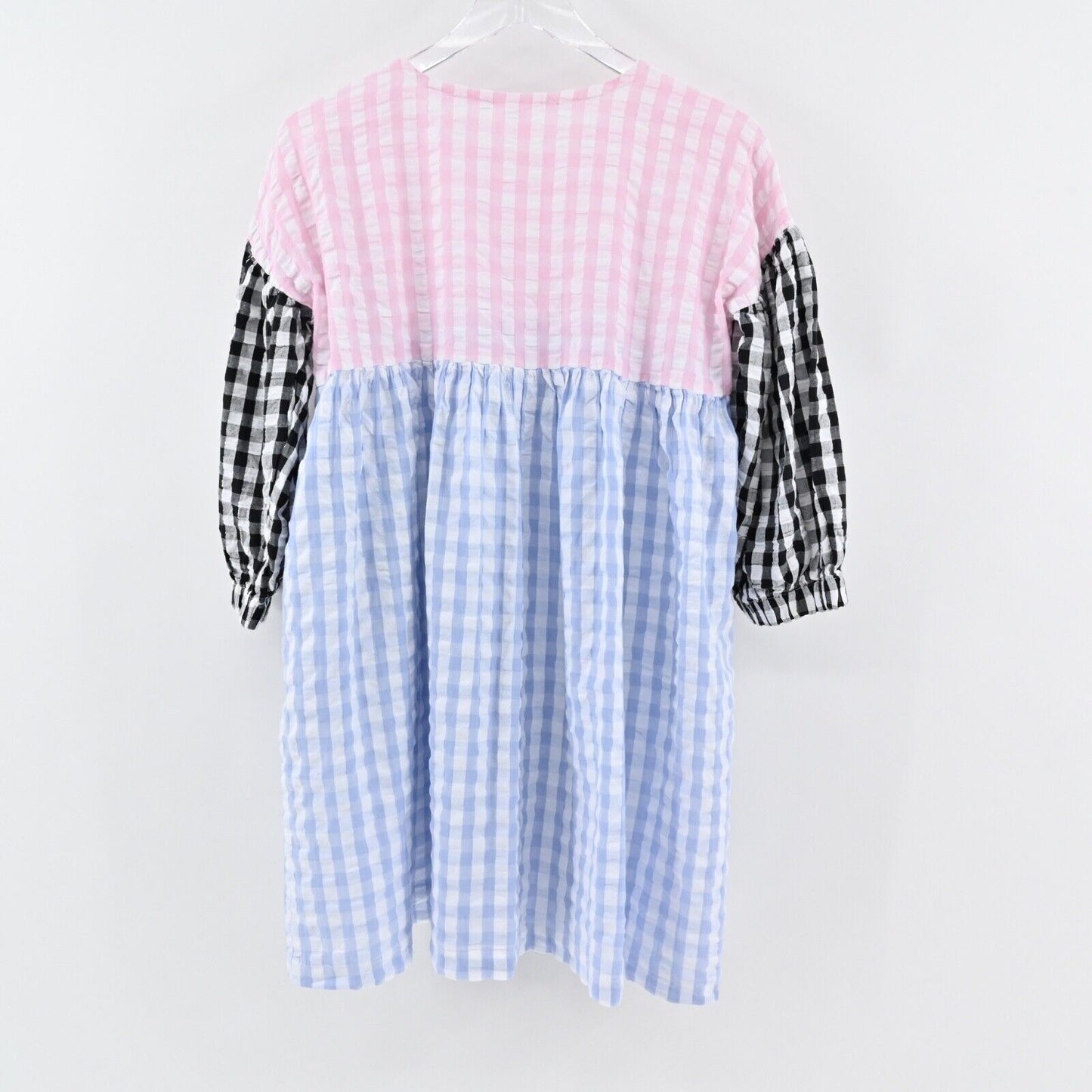 TACH Clothing Dress Sz S Catarina Babydoll Colorblock Gingham Cotton Puff Sleeve