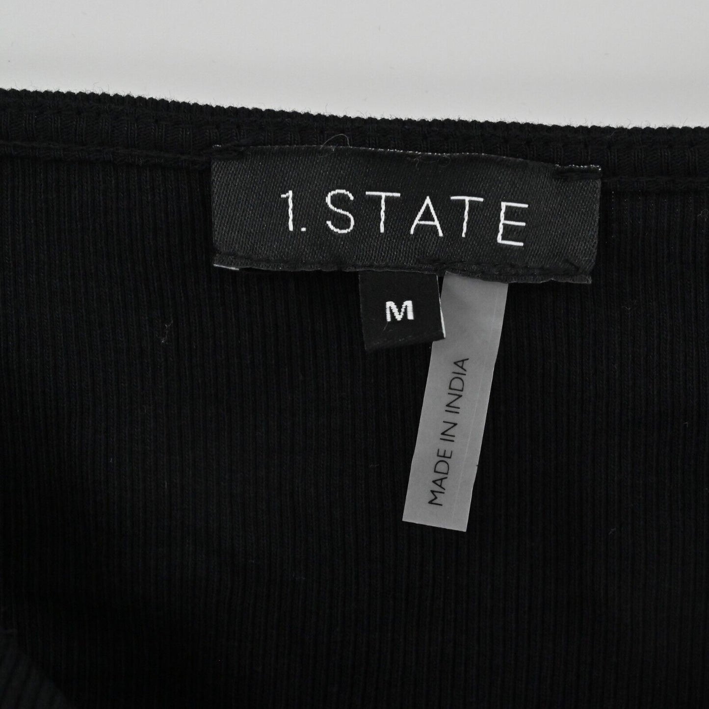 1 STATE Top Womens Size M Black Chic Classic Knotted Front Ribbed Minimalist NEW