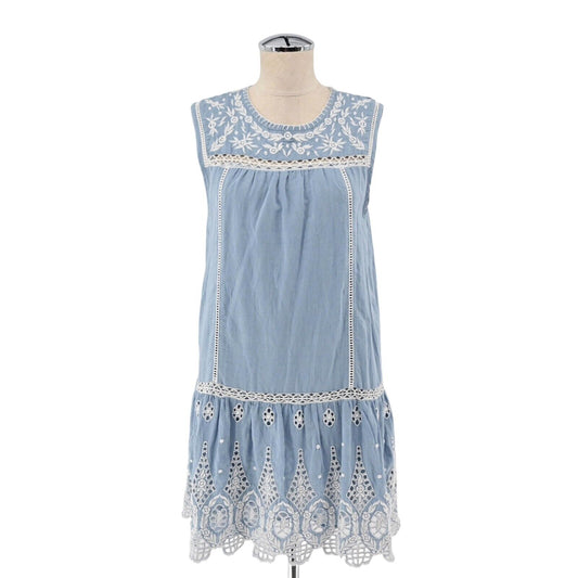 JOIE Dress Womens Sz XS Josune Sleeveless Drop Waist Embroidered Shift Blue Boho