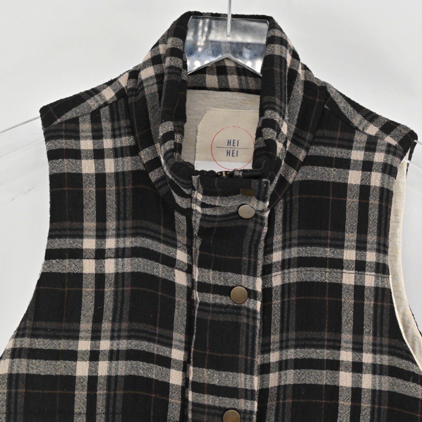 Anthropologie HEI HEI Womens Quincy Vest Size S Black Plaid Flannel Gorpcore