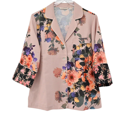 SOFT SURROUNDINGS Top Womens Size S Dahlia Dreams Floral Multi Button Up Blouse