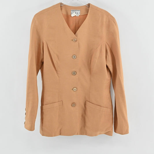 Vtg Womens Linen Blazer Size 6 Quiet Luxury Button Career Ann Tjian for Kenar