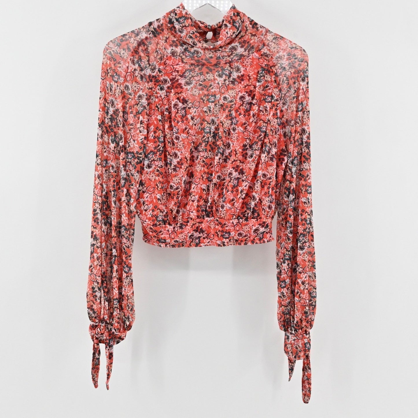 Free People Womens All Dolled Up Top Size S Poppy Combo Floral Mock Neck Crop