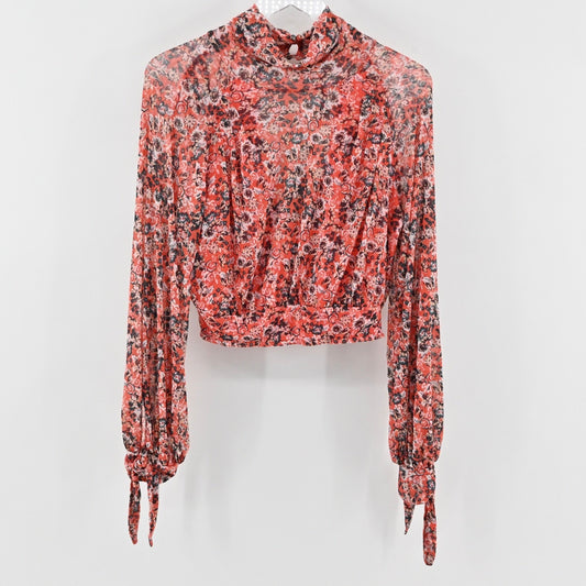 Free People Womens All Dolled Up Top Size S Poppy Combo Floral Mock Neck Crop