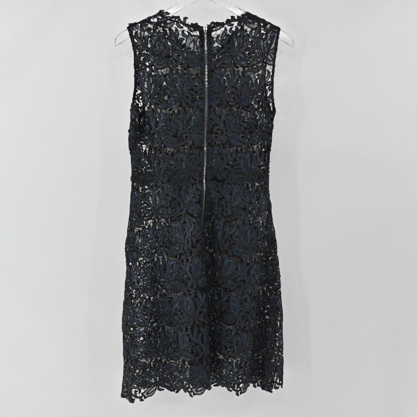 ELIE TAHARI Dress Womens Size 6 Black Blue Sheer Crochet Lace Sleeveless Sheath