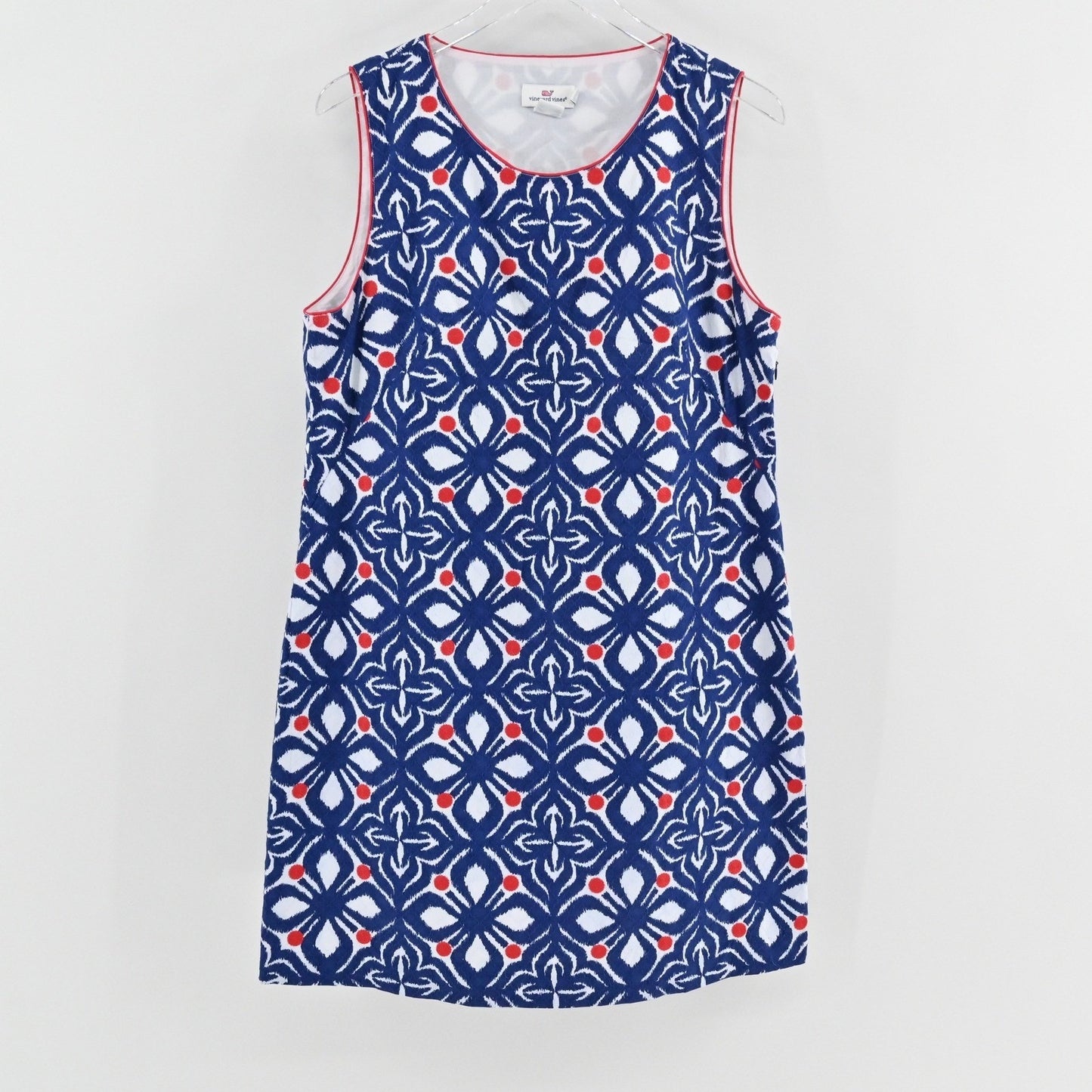 Vineyard Vines Whale Tail Tile Dress Size 14 Sleeveless Blue Red Floral Ikat