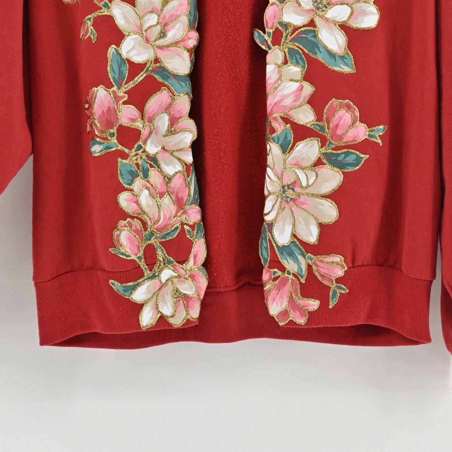 Jerzees Womens Puff Paint Sweatshirt Size XL Grandmacore Red Maglolias Cardigan