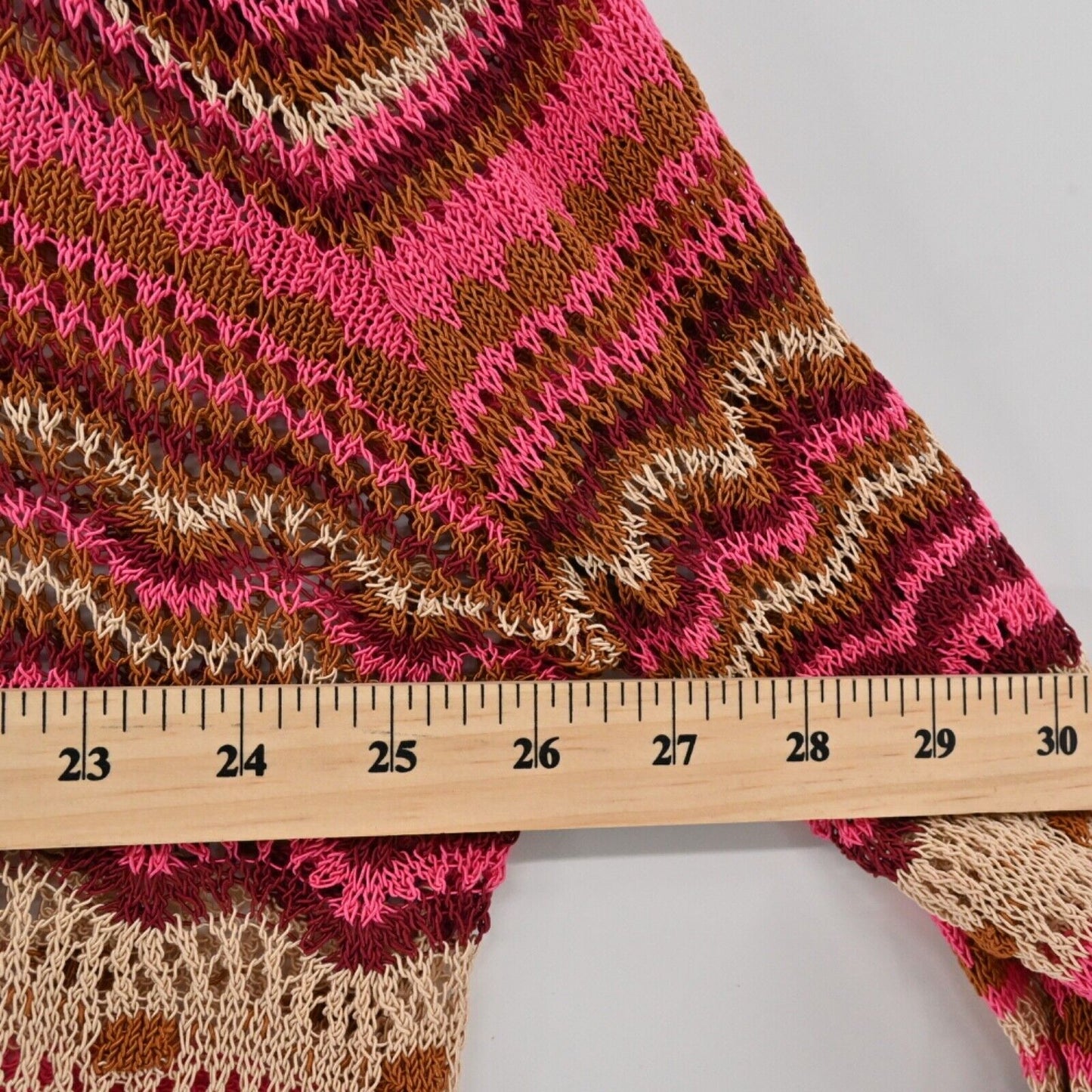 ZARA Sweater Women Sz M Pink Orange Stripe Cotton Blend Open Knit Boat Neck Boho