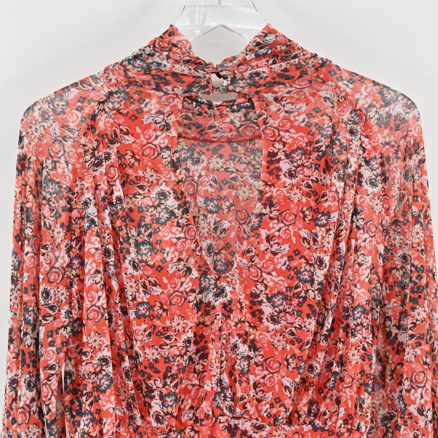 Free People Womens All Dolled Up Top Size S Poppy Combo Floral Mock Neck Crop