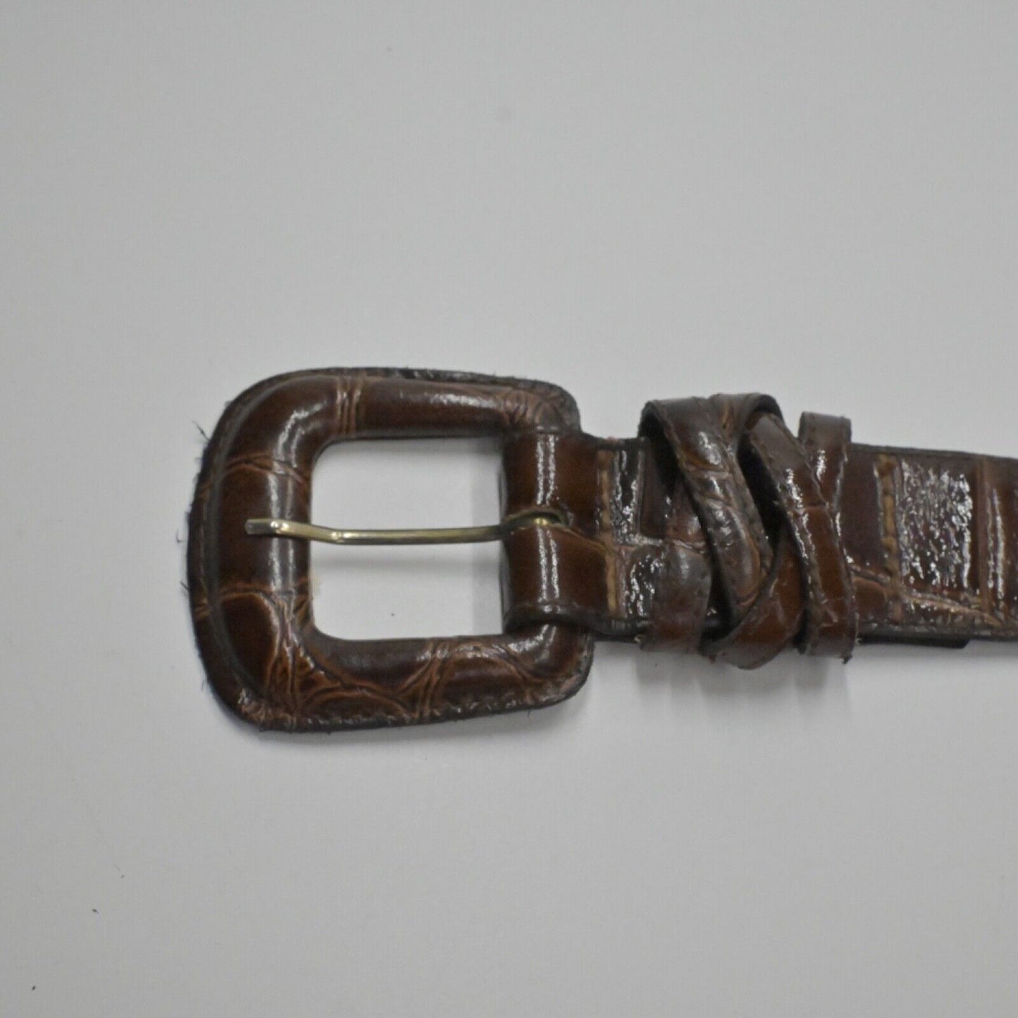 Vtg CLIFFORD WILLS Belt Womens Sz S Brown Croc Embossed Italian Leather USA 90s