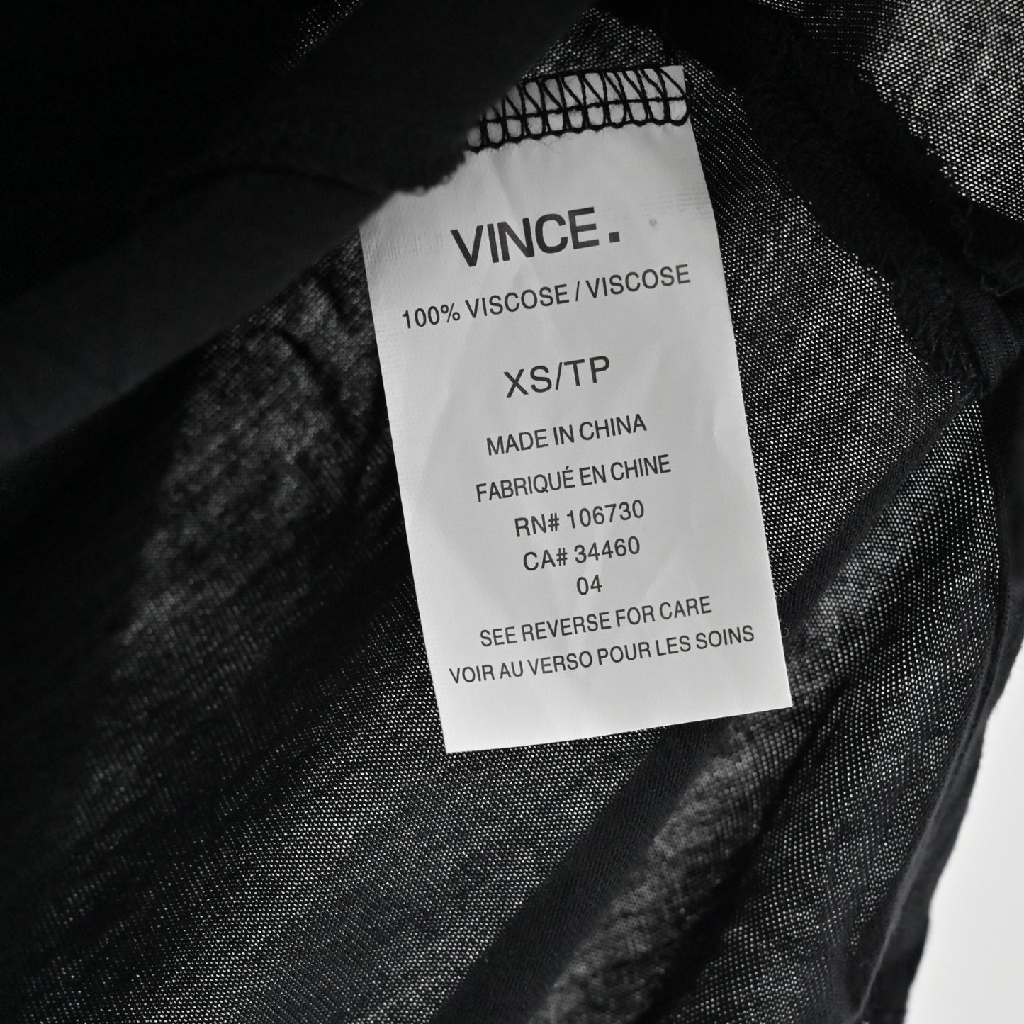 Vince Womens Long Sleeve Double Vee Tee Size XS Black Viscose Casual Top NEW
