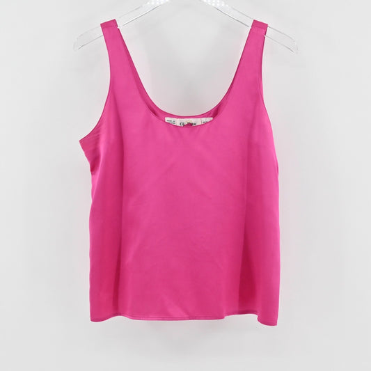Vintage Oleg Cassini Womens Pink Silk Tank Top Size 12 Satin Scoop Neck Blouse