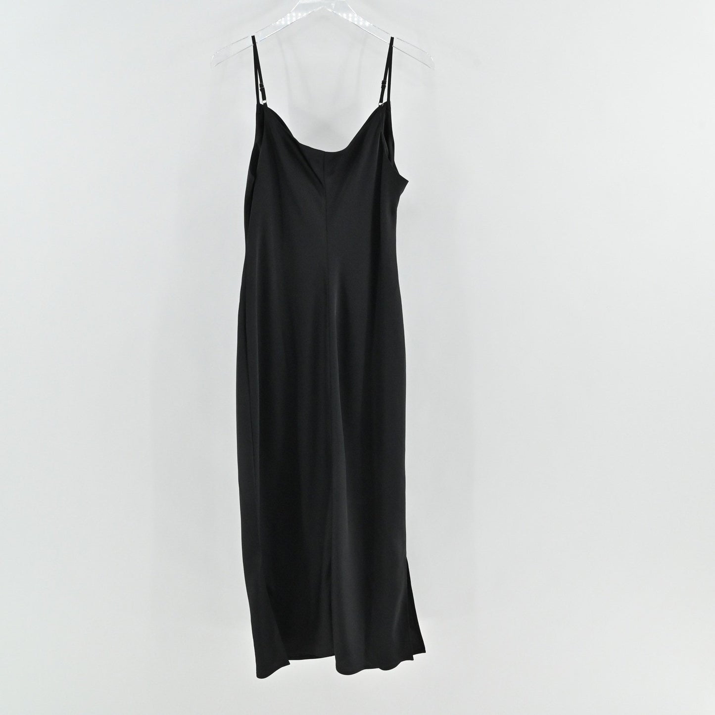 Anne Klein Midi Slip Dress Sz 12 Black Whimsigoth Dark Romantic Satin Cowl Neck