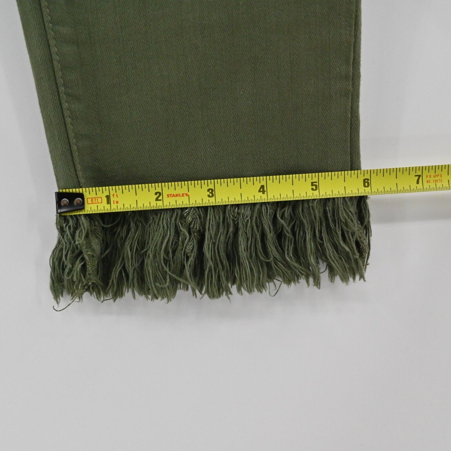 JUST BLACK DENIM Jeans Womens Sz 30 Green Crop Ankle Army Fringe Made in USA NEW
