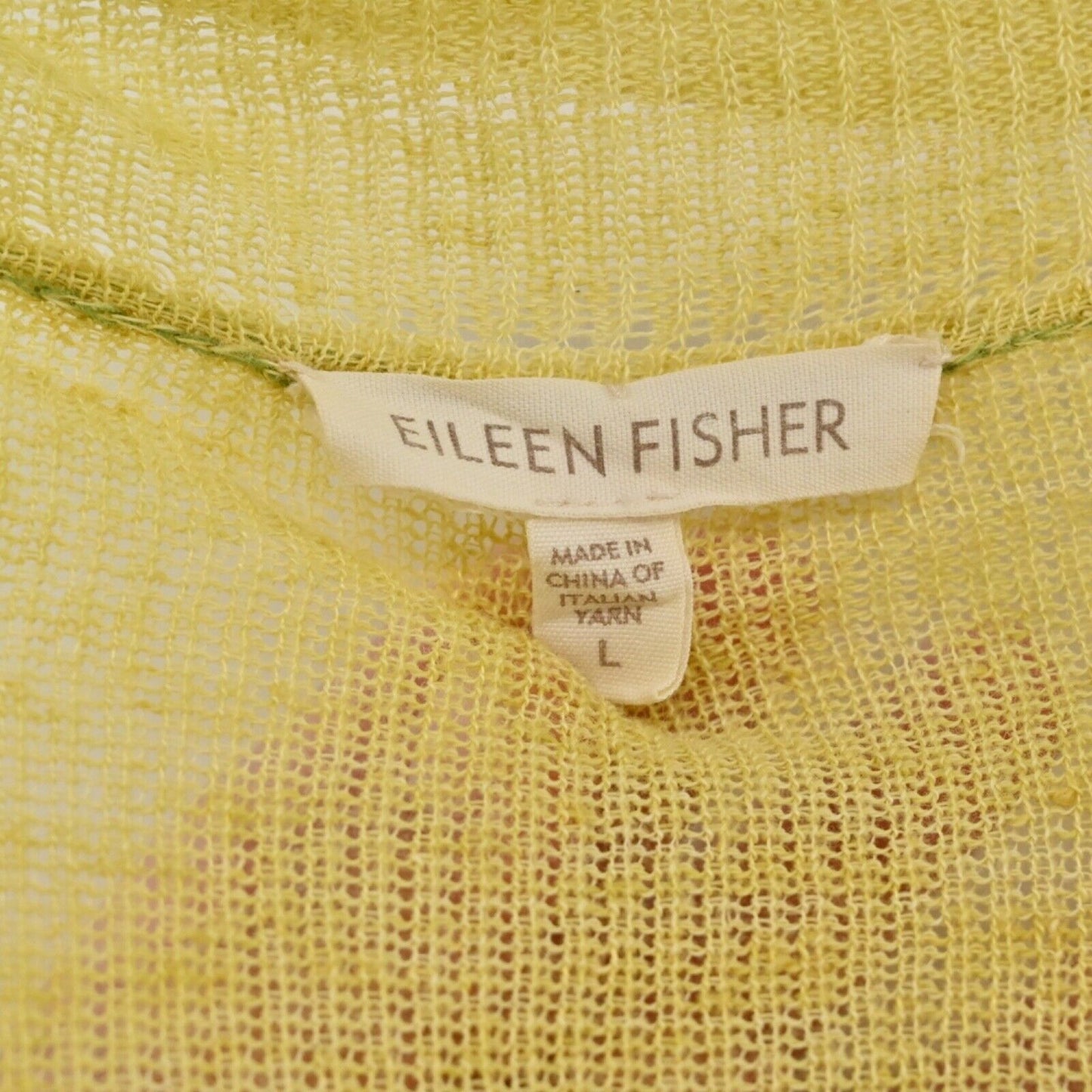 EILEEN FISHER Top Womens Sz L Yellow 100% Linen Knit Long Sleeve Button Up Boho