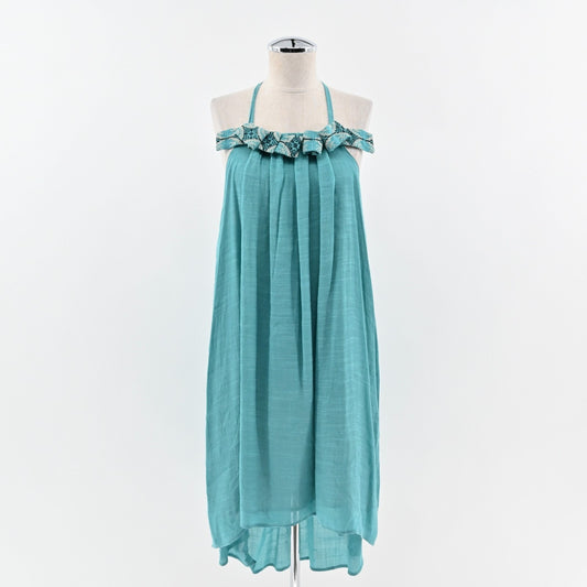 KAREN ZAMBOS Dress Size M Blue Sleeveless Embroidered Detail Open Back Relaxed