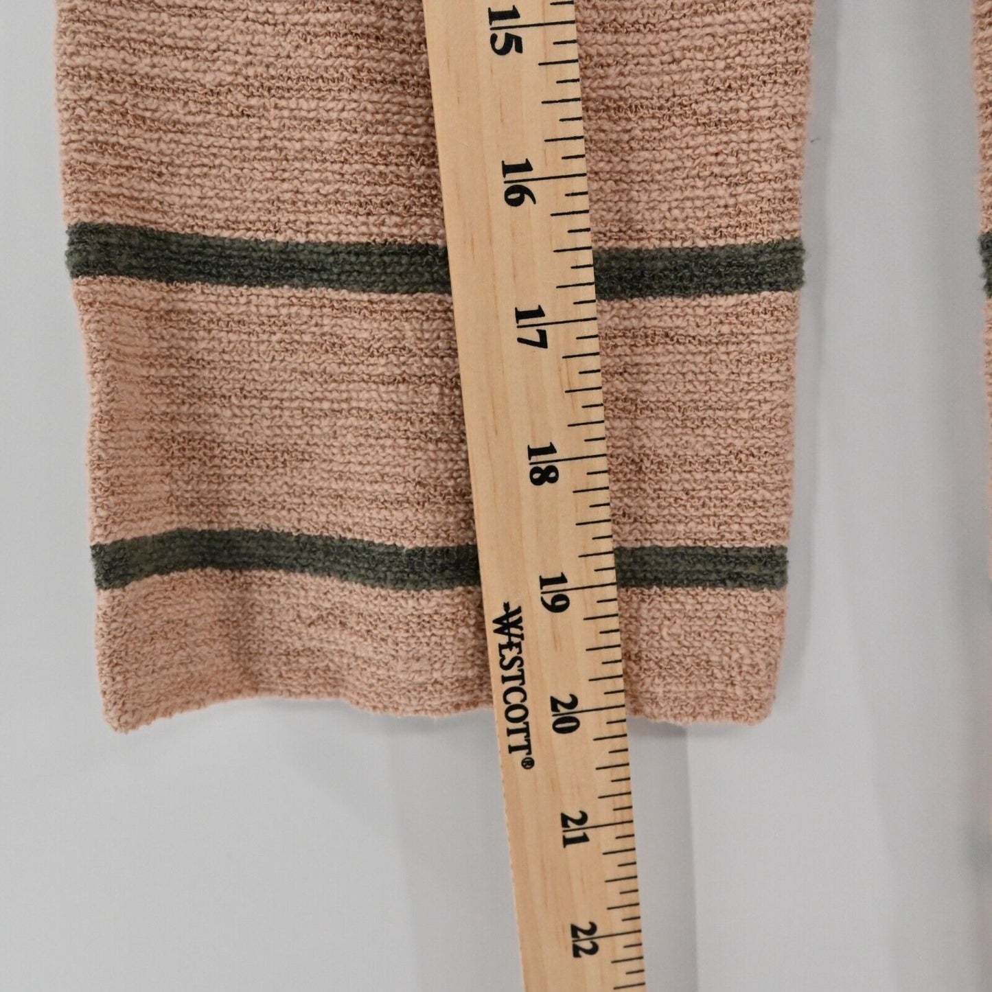 J JILL Sweater Womens Size S Tall Knit Olive Green Tan Stripe Long Sleeve Hoodie